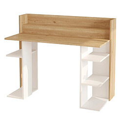 Paris Prix Bureau Avec Étagères Kentin 124cm Naturel & Blanc