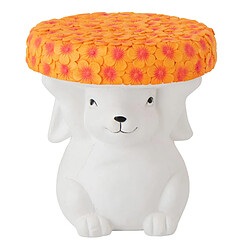 Paris Prix Table d'Appoint Lapin Fleurs 34cm Blanc & Orange
