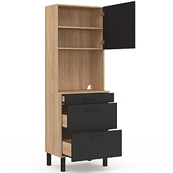 Acheter Idmarket Colonne de cuisine micro-ondes et casserolier 60 cm CINA 2 portes façon hêtre et noir