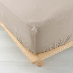 Paris Prix Drap Housse en Gaze de Coton Angelia 140x190cm Sable 