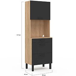 Idmarket Colonne de cuisine micro-ondes et casserolier 60 cm CINA 2 portes façon hêtre et noir pas cher