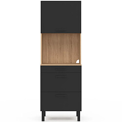 Avis Idmarket Colonne de cuisine micro-ondes et casserolier 60 cm CINA 2 portes façon hêtre et noir
