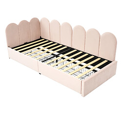 KOMHTOM Canapé Lit 90x190 cm, 2 Tiroirs Rangement, Velours Rose, Lattes Bois, Sans Matelas pas cher