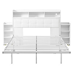 KOMHTOM Lit double 140x190 cm avec LED, USB-C, 2 tiroirs, rangement métal, 30 cm, blanc pas cher