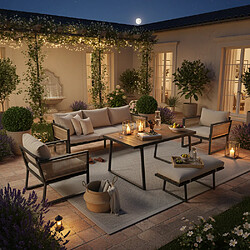 KOMHTOM Ensemble jardin 5 pièces canapé 3 places fauteuils pouf table WPC acier beige