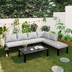 Avis KOMHTOM Salon de jardin modulable 6 places, table fer galvanisé, dossiers amovibles, gris