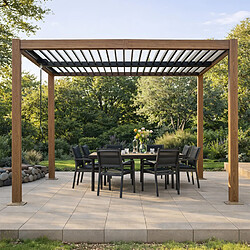 Concept Usine Pergola bioclimatique structure aluminium effet bois lames orientables 3x3m CORFU