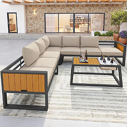 KOMHTOM Canapé modulaire dossier 3 positions, tablettes, seau à glace, coussins 10cm beige