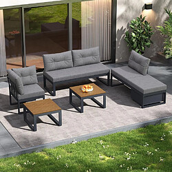 KOMHTOM Canapé 3 positions réglable-lit,rangement,coussins épais,polyester anti-intempéries,gris
