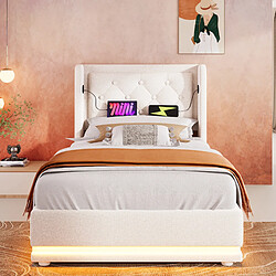 Avis KOMHTOM Lit simple 90x200 cm avec LED 3 côtés, télécommande, 2 USB, tête capitonnée, matelas, gris