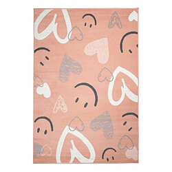 UnAmourDeTapis Tapis enfant 120 x 170 cm, motifs cœurs et smileys, rose poudré, ludique et doux
