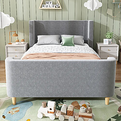 Avis KOMHTOM Lit enfant traîneau 90x200cm velours cosmos, tête rembourrée, coins arrondis gris