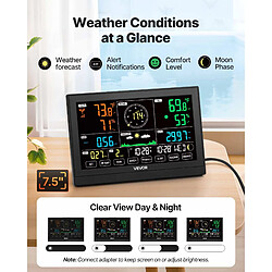 Acheter VEVOR Station Météo Sans Fil WiFi Solaire Écran VA 190,5 mm Thermomètre Piscine