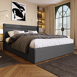 Avis KOMHTOM Lit double 140x200 cm, sommier hydraulique, matelas 620 ressorts, lin Öko-Tex, gris