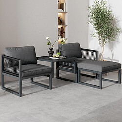 KOMHTOM Salon de jardin modulable 4 pièces, table réglable, fer galvanisé, rotin PE, gris