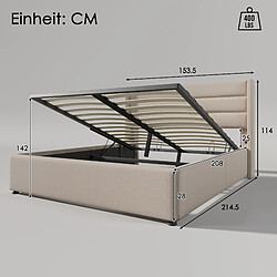 Acheter KOMHTOM Lit double 140x200 cm, sommier hydraulique, matelas 620 ressorts inclus, lin, beige