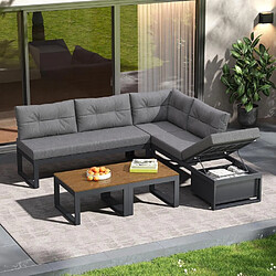 Avis KOMHTOM Canapé 3 positions réglable-lit,rangement,coussins épais,polyester anti-intempéries,gris