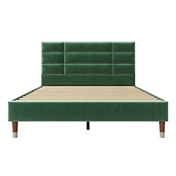 KOMHTOM Lit double 140x200 cm en lin, tête de lit rembourrée, sommier lattes, adultes, vert pas cher