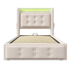 KOMHTOM Lit simple 90x200 cm avec matelas, rangement hydraulique, LED, USB-C, prise, beige pas cher