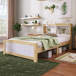 Avis KOMHTOM Lit Enfant 90x200 cm Bois Massif, Matelas Ressorts Inclus, Rangements, Naturel Blanc