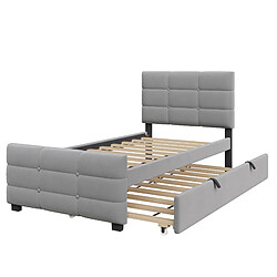DZMDIP Lit gigogne 90x190cm - Lit simple avec lit extractible, tissu velours, lit adulte - Gris
