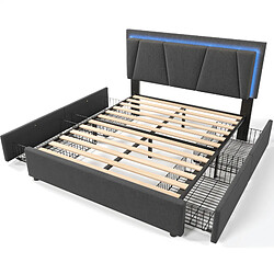 Acheter KOMHTOM Lit Rembourré 160x200cm, Matelas 720 Ressorts, Tête Réglable 55cm, Sommier Bois, Gris
