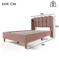 Acheter KOMHTOM Lit simple 90x200 cm avec matelas, tête rembourrée lin, USB-C, sommier lattes, rose