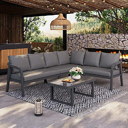 Avis KOMHTOM Salon de jardin angle 6 places corde tressée acier galvanisé table basse verre gris
