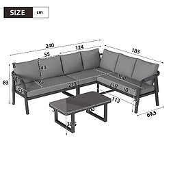 Acheter KOMHTOM Salon de jardin angle 6 places corde tressée acier galvanisé table basse verre gris
