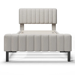 KOMHTOM Lit rembourré 90x200 cm, tête réglable, matelas ressorts inclus, lin, gris beige pas cher