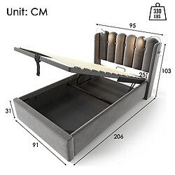 Acheter KOMHTOM Lit simple 90x200 cm velours gris, tête hydraulique, rangement, lampe USB, matelas
