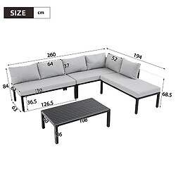 Acheter KOMHTOM Salon de jardin modulable 6 places, table fer galvanisé, dossiers amovibles, gris