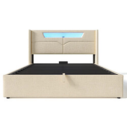 KOMHTOM Lit double 140x200cm avec matelas 620 ressorts, coffre, LED RGB, USB-C, lin beige pas cher