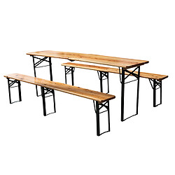 KOMHTOM Ensemble Bistrot 3 pièces, table 220 cm + 2 bancs, pin massif, charge 200 kg, naturel