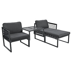 KOMHTOM Salon de jardin modulable 4 pièces, table réglable, fer galvanisé, rotin PE, gris pas cher