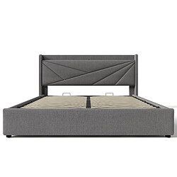 KOMHTOM Lit double 140x200 cm capitonné lin, USB-C, rangement, matelas 620 ressorts, gris pas cher