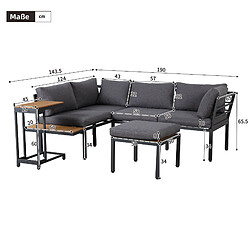 Acheter KOMHTOM Salon de jardin angle canapé, table basse ottoman, acier galvanisé, WPC gris noir