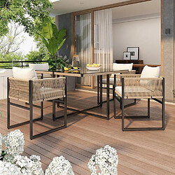 Avis KOMHTOM Ensemble repas jardin 5 pièces, table verre sécurité 5mm, 4 chaises corde, gris