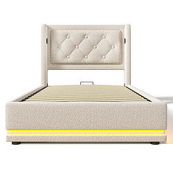 KOMHTOM Lit simple 90x200 cm avec LED 3 côtés, télécommande, 2 USB, tête capitonnée, matelas, gris pas cher