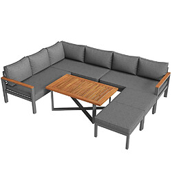 Acheter KOMHTOM Salon de jardin 7-8 places, 3 canapés doubles, 2 fauteuils, table bois, gris foncé