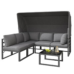 Avis KOMHTOM Ensemble jardin fer galvanisé 4 pièces, canapé 3 places, 2 fauteuils, table basse gris