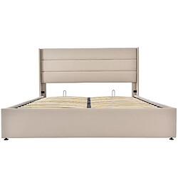 KOMHTOM Lit double 140x200 cm, sommier hydraulique, matelas 620 ressorts inclus, lin, beige pas cher