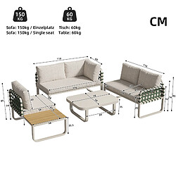 Acheter KOMHTOM Salon jardin rotin 4-5 places, 2 canapés, fauteuil tablette, table verre, abricot