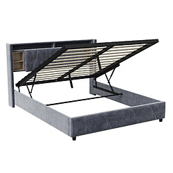 MEXUS Lit coffre 140x200 cm avec USB et type-c, lumière LED, velours, gris pas cher