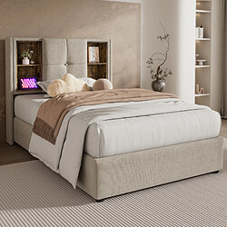 Avis KOMHTOM Lit capitonné 90x200 cm, matelas inclus, sommier à lattes, USB-C, rangement, tissu natural