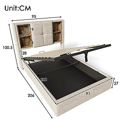 Acheter KOMHTOM Lit capitonné 90x200 cm, matelas inclus, sommier à lattes, USB-C, rangement, tissu natural
