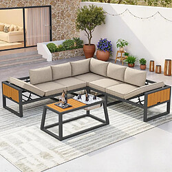 KOMHTOM Canapé modulaire dossier 3 positions, tablettes, seau à glace, coussins 10cm beige