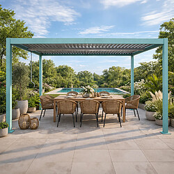 Concept Usine Pergola bioclimatique structure et lames orientables en aluminium vert 4x3m RHODES