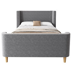 KOMHTOM Lit enfant traîneau 90x200cm velours cosmos, tête rembourrée, coins arrondis gris pas cher