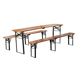 KOMHTOM Ensemble Bistrot 3 pièces, table 220 cm + 2 bancs, pin massif, charge 200 kg, naturel